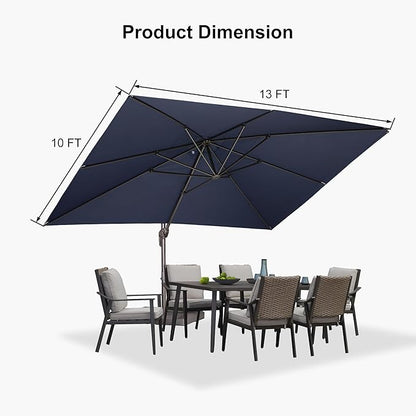 PURPLE LEAF 10' X 13' Patio Cantilever Umbrella with Base Rectangle Umbrella Outdoor with Aluminum Offset Hanging and 360° Rotation for Pool Garden Deck Patio, Navy Blue