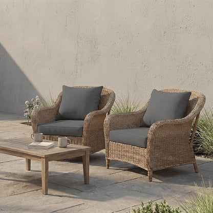 PatioGlow Outdoor Seat Cushion Set, 22" x 22" x 3.5", Set of 2, Water-Resistant & Fadeness Patio Furniture Cushions with Removable Cover & Ties, Thick Deep Seating Pads for Outside Sofa Couch, Grey