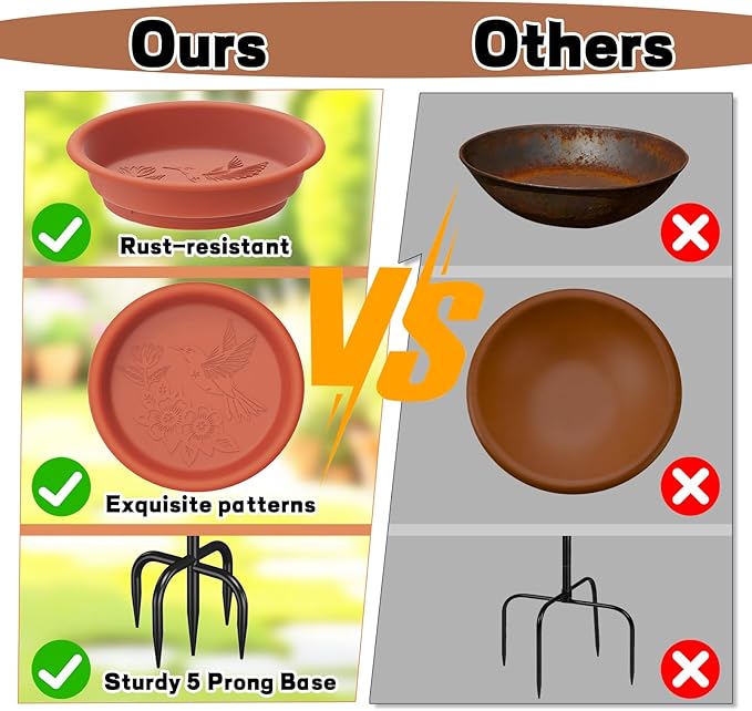 Bird Bath for Outside, 40In Freestanding Birdbaths & Birdfeeder with Removable Bowl, Stable Metal Stake for Outdoors Garden Patio Yard Lawn Decor (Brown)