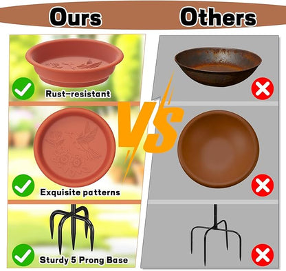 Bird Bath for Outside, 40In Freestanding Birdbaths & Birdfeeder with Removable Bowl, Stable Metal Stake for Outdoors Garden Patio Yard Lawn Decor (Brown)