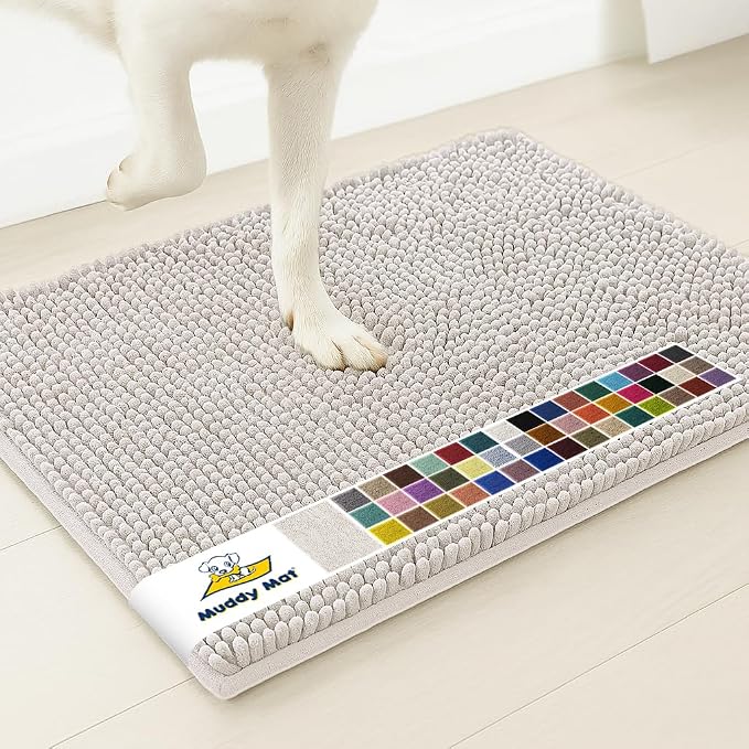 Muddy Mat® | Super Water Absorbent Door Mat Indoor, Microfiber Quick Dry Chenille Entryway Rug, Slip Resistant Front Door Mat, Indoor Mats for Entryway, Machine Washable Pet Rug, White 36" x 46"