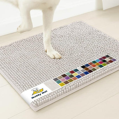 Muddy Mat® | Super Water Absorbent Door Mat Indoor, Microfiber Quick Dry Chenille Entryway Rug, Slip Resistant Front Door Mat, Indoor Mats for Entryway, Machine Washable Pet Rug, White 20" x 48"
