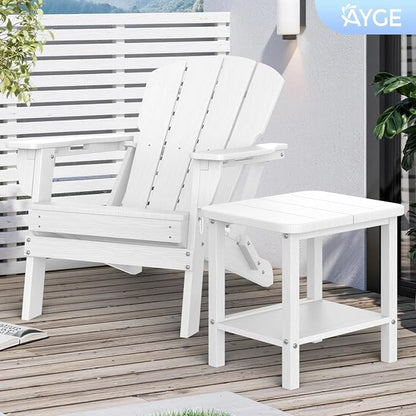 Ayge 17.7" Double Outdoor Side Table, Rectangular HDPE Adirondack End Table for Patio, Lawn, Pool, Garden, Backyard，White