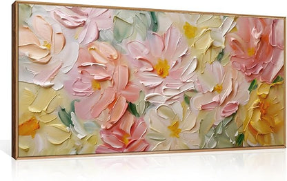 CHDITB Floral Wall Art, 20" X40” Large Watercolor Flower Textured Oil Painting, Modern Wildflower Wall Decor, Framed Canvas Flowers Artwork for Living Room Bedroom Office Girl Room Decoration