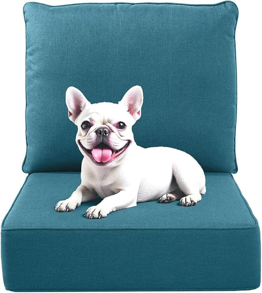Outdoor Chair Cushions, 6 Inch Thick Patio Seat & Back Cushions Set with Removable Cover, Waterproof Patio Cushions for Outdoor Furniture, 24 x 24 Inch, Turquoise 1-Set