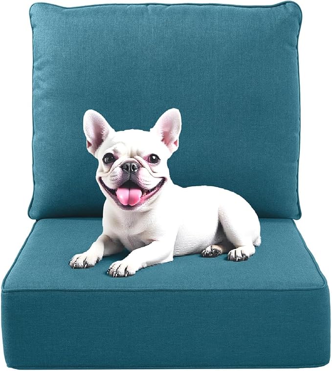 Outdoor Chair Cushions, 6 Inch Thick Patio Seat & Back Cushions Set with Removable Cover, Waterproof Patio Cushions for Outdoor Furniture, 22 x 24 Inch, Turquoise 1-Set