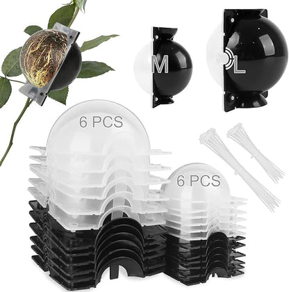 Tree Root Growing Box, Air Layering Pods Propagation Kit, Reusable Half Transparent Plants Asexual Reproduction Grafting Ball with Zip Ties for Fast Propagation Plants (6pcs Meidum + 6pcs Large)