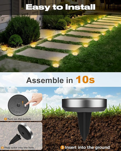 btfarm 2 Pack Solar Lights Outdoor, 8 LED Solar Ground Lights IP65 Waterproof Flat Solar Disc Light, Pathway Lights for Garden Lawn Patio Yard Path Landscape, Warm White