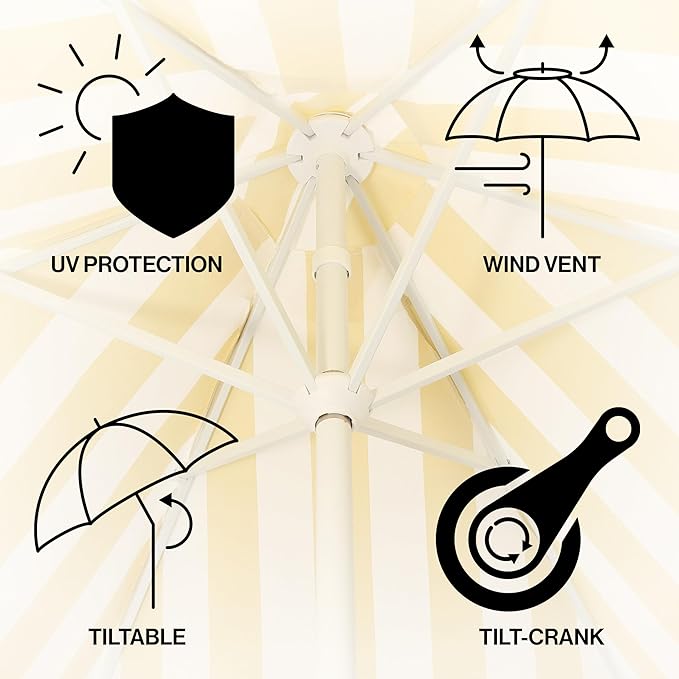 JONATHAN Y UMB1001 Collins 9 ft. Classic Cottage Tassel Market Patio Umbrella with Auto-Tilt, Crank, Wind Vent and UV Protection
