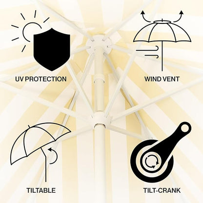 JONATHAN Y UMB1001 Collins 9 ft. Classic Cottage Tassel Market Patio Umbrella with Auto-Tilt, Crank, Wind Vent and UV Protection