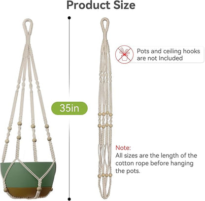 USLAI Macrame Plant Hanger Indoor Outdoor, Fits 4 to 15 Inch Pots, Strong Hanging Planter Holder, Boho Home Decor, 35 Inch, Ivory (POTS NOT Included)