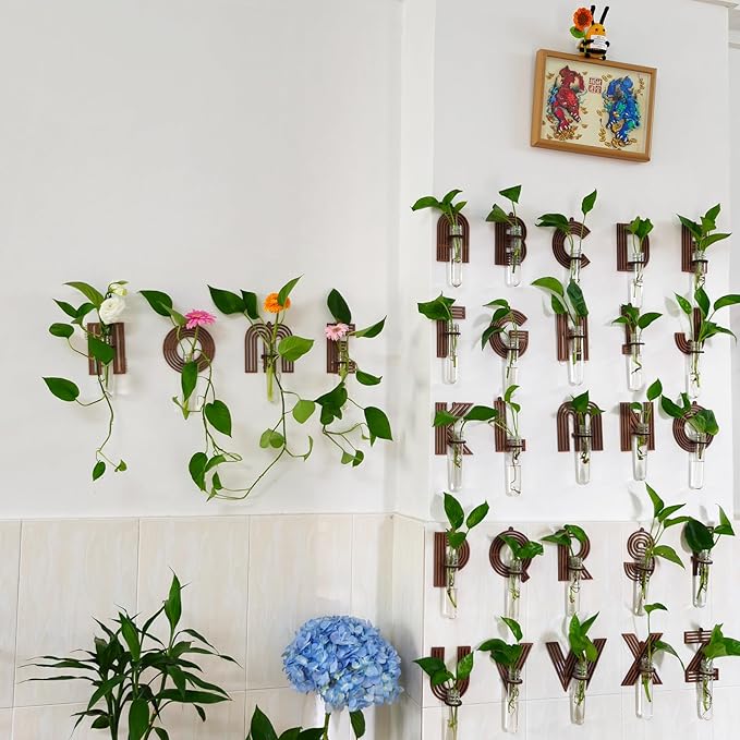 Wood Letter Wall Propagation Station Lightweight Decorative Plant Holder for Small Cuttings, Letter P Removable Adhesive Wall Decor for Bedroom, Nursery, Office