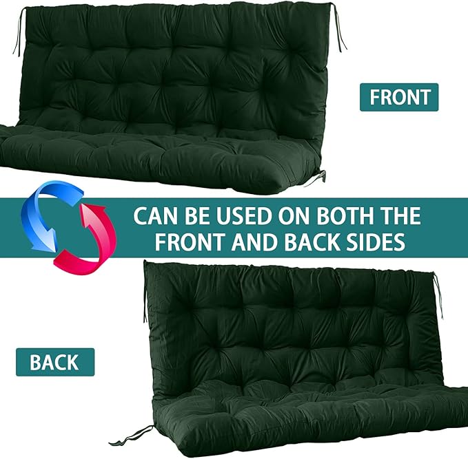 Swing Replacement Seat Cushions, 2-3 Seater Bench Cushions for Outdoor Furnitur with Backrest, Garden Recliner Seat Cushions Waterproof Sofa Pads (Dark Green, 60x40in)