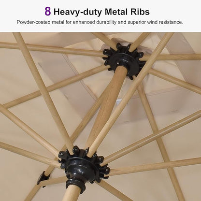 PURPLE LEAF 9 Feet Patio Umbrella Outdoor Table Umbrella Aluminum Round Market Umbrella with Push Button Tilt & 8 Sturdy Ribs and Crank Commercial Sun Umbrella for Garden Patio Balcony, Beige