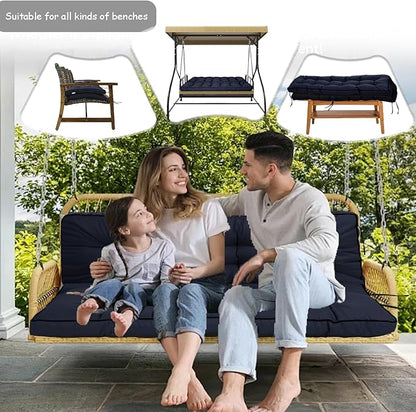 Porch Swing Cushion Three Seat, Waterproof Swing Cushions Replacement with Backrest, Outdoor Garden Furniture Patio 4" Thickened Cushions with Ties (Navy Blue, 40 x 63in)