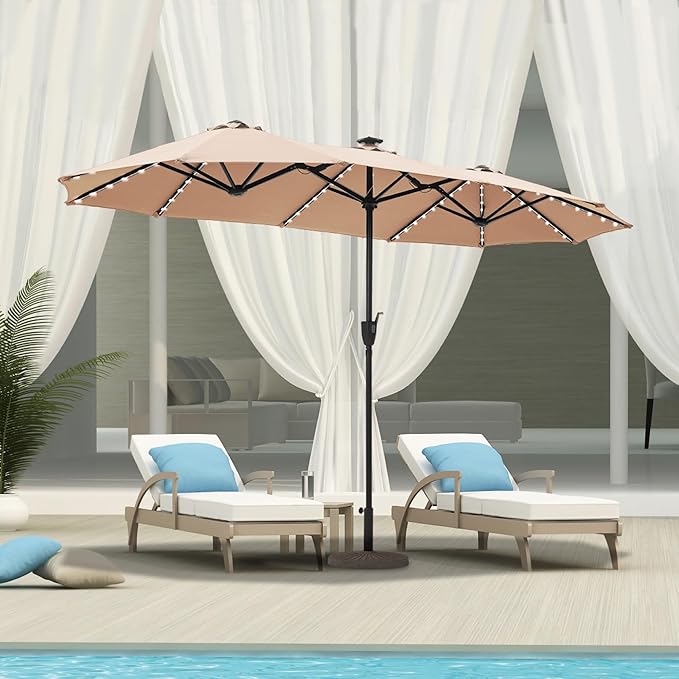 HERA'S PALACE 13ft Patio Umbrella with 120 LED Solar Lights Double Sided Outdoor Umbrella for Patio 8 Colors Changing Table Umbrella Outdoor Patio for Garden Pool