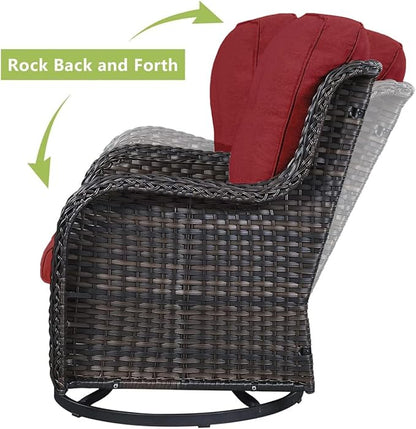 HUMMUH 4 Piece Outdoor Patio Furniture Set Wicker Conversation Bistro Set Swivel Rocker Chairs with 2pcs Ottomans for Backyard, Porch, Balcony