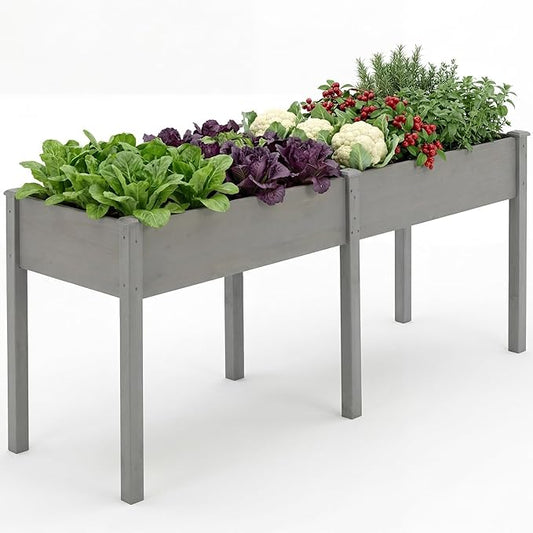 NEWBULIG Raised Garden Bed with Legs 72x23x30in,Elevated Wood Planter Box Stand for Outdoors Garden Balcony Courtyard, Natural Wood 600 Pound Capacity for Planting Herbs Flowers Vegetables, Grey