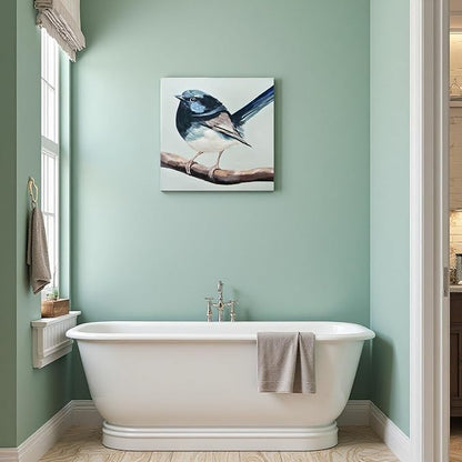 JolyWell Hand-Painted Bathroom bird wall artt, Sparrow canvas Wall Picture,3D Effect Nature Poster painting Bluebird Artwork on Canvas for Kids Room Living Room Bedroom or Gift 16x16 in