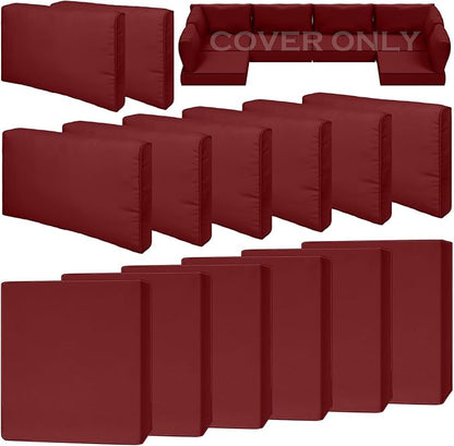 14 Piece Outdoor Patio Waterproof Cushion Covers, Fits 6-Seat Wicker Rattan Sectional Couch Chair Furniture Cover Replacement Set - Fade-Resistant Patio Cushion Covers with Zipper