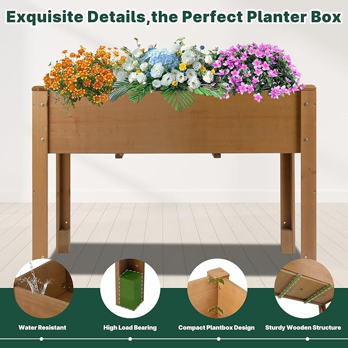 Raised Garden Bed Outdoor, Wooden Planter Boxes with Legs Protective Liner & Drainage Holes, Elevated Garden Flower Beds for Backyard Balcony, Gift for Gardening & Mother,46.65'' X 23.11'' X 29.72''