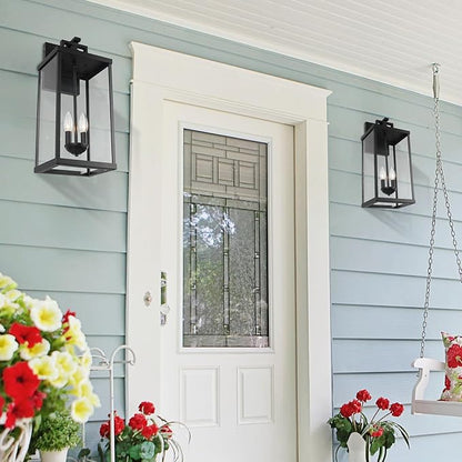 Outdoor Lantern, 21 Inch Exterior Waterproof Wall Sconce Light Fixture, Black Front Porch Light with Clear Glass, Modern Outside Lamp for Patio Doorway