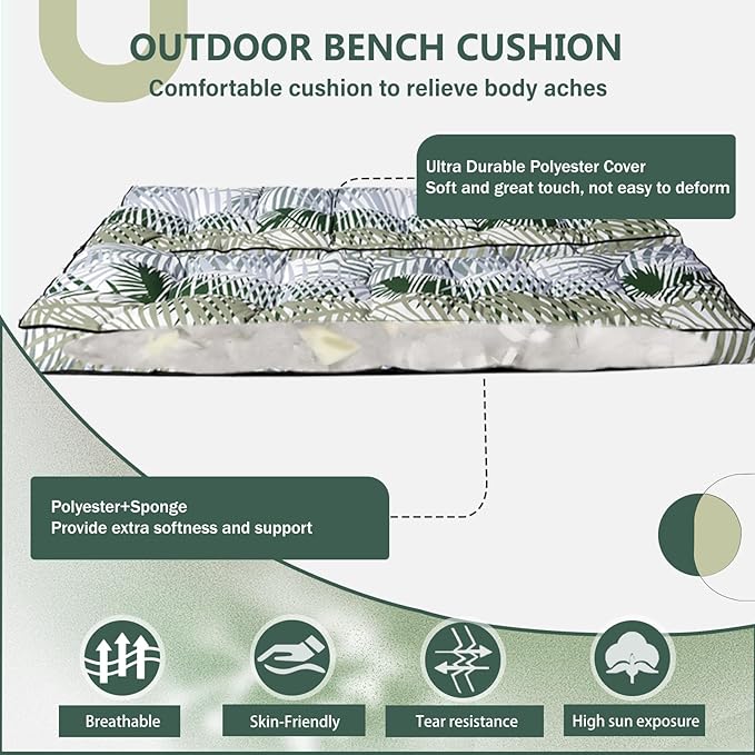 2/3 Seater Swing Replacement Cushion, Waterproof Porch Swing Cushions with Backrest, Thickened Bench Cushions for Outdoor Furniture, for Outdoor Patio Swing (Hawaii, 63 * 40in)