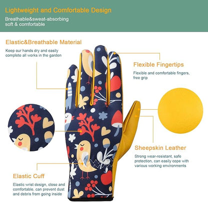 Bamllum Leather Gardening Gloves for Women - Working Gloves for Weeding, Digging, Planting, Raking and Pruning