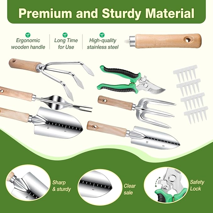 Gardening Tools Set for Women 29Pcs Heavy Duty Garden Hand Tools Set with Floral Tote Bag Rust-Proof Garden Tool Kit Supplies Gardening Esssential Garden Gifts for Mothers Day Mom Beginner