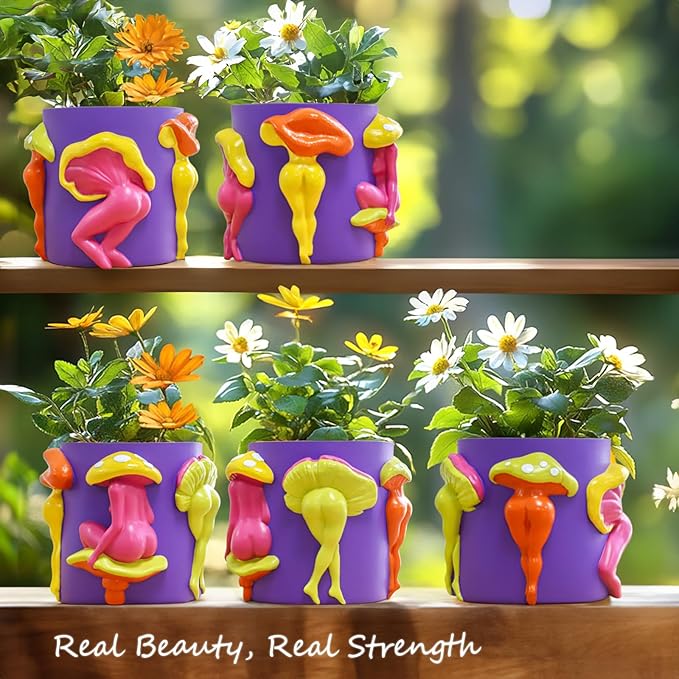 GUGUGO Mushroom Female Body Planters, Quirky Unique Cute Plant Pots and Funny Boho Eclectic Home Decor, Mushroom Butt Flower Pots, Indoor Succulent Planter, Modern Aesthetic for Decorating, Purple