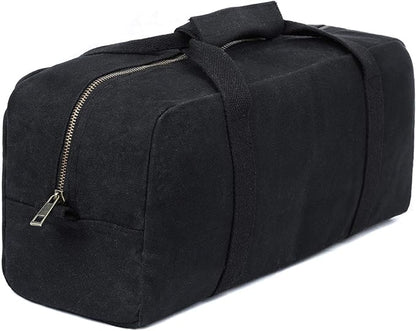 Heavy Duty Waxed Canvas Tool Bag, Multi-Purpose Waterpoof Garden Tote Bag, Portable Carry On Pouch (Black)