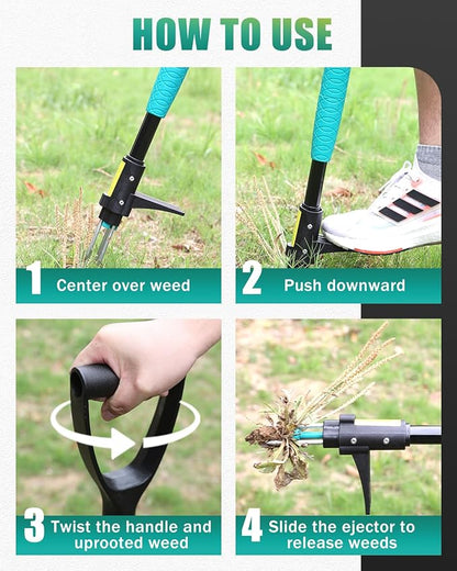 Breeze Touch Stand Up Weed Puller 39" with D-Grip Handle and 3-Claw Steel Head, Long Handle Weed Removal Tool for Lawn & Garden, Removes Dandelion & Crabgrass Without Bending
