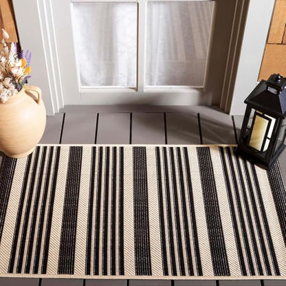 SAFAVIEH Washable Rug Outdoor Courtyard Collection - 2' x 3'7", Black & Bone, Non-Shedding & Easy Cleaning, Ideal for Patio, Front Door, Entryway, Doormat (CY6062-216)