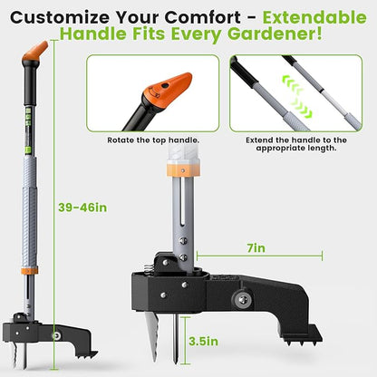Weed Puller Tool - Stand Up Weed Puller with 4-Claw Steel Head, 39"-46" Retractable Handle & Easy-Eject Mechanism for Dandelions, Clover & More, No Bending or Kneeling
