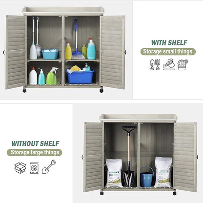 Outdoor Potting Bench with Metal Work Top,Waterproof Garden Storage Cabinet,Wooden Tool Station Shed for Backyard,Patio,Lawn Gardening