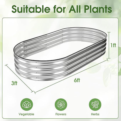 NEWBULIG Heavy-Duty Galvanized Oval Raised Garden Bed for Outdoor, Metal Planter Box with Open Base, Easy Assembly with Safe Edges for Vegetables/Flowers/Herbs