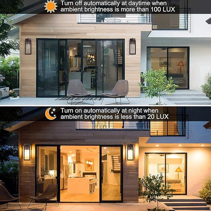 Tipace Dusk to Dawn Outdoor Wall Lantern,Brown Sensor Exterior Light Fixtures,Exterior Wall Sconce with Clear Glass Shade for Doorway Entryway Garage 2 Pack (Bulb Not Included)
