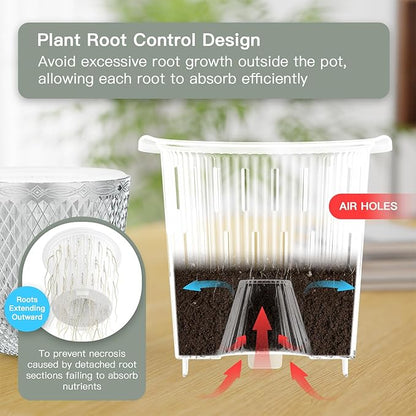 QCQHDU 2 Pack Self Watering Pots, 5.7 Inch Flower Pots with Drainage Holes and Water Filling Port, Plastic Garden Planter for Indoor Outdoor Plants (Clear)