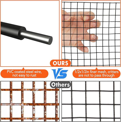 6in x 50ft Solar Panel Bird Guard & Critter Guard Mesh Kit, PVC Coated Wire Mesh Bird Wire with 60 Clips, 100 Cable Ties, Gloves, Pliers, DIY Bird Netting Solar Panel Bird Mesh Barrier