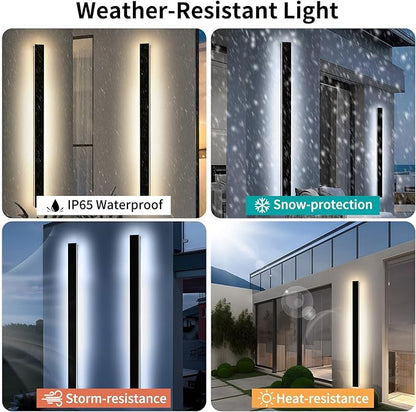 Mikeru 3CCT Dimmable Outdoor Wall Sconce 71" IP65 Waterproof - 2Pack Modern Black Exterior Light with Remote Control, Adjustable 3000K/4500K/6000K for Porch, Patio & Commercial Spaces | Hardwired