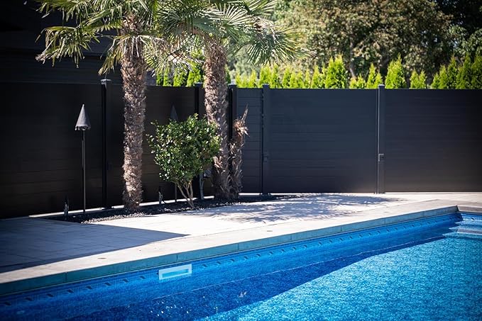 69" H x 72" W Black Aluminum Privacy Fence Panel – Pre-Assembled Modern Outdoor Decorative Garden Screen – Easy Install Durable Metal Fencing for Yard, Patio & Pool Enclosure