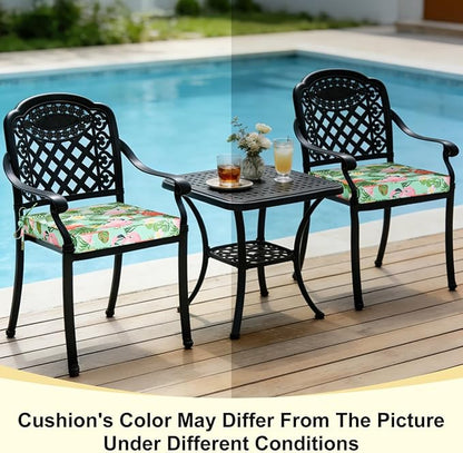 downluxe Outdoor Chair Cushions Set of 4, Waterproof 19" x 19" x 3" Patio Chair Cushion with Non-Slip Ties & Handle, Square Outdoor Cushion for Patio Furniture with Removable Cover, Tropical Flamingo