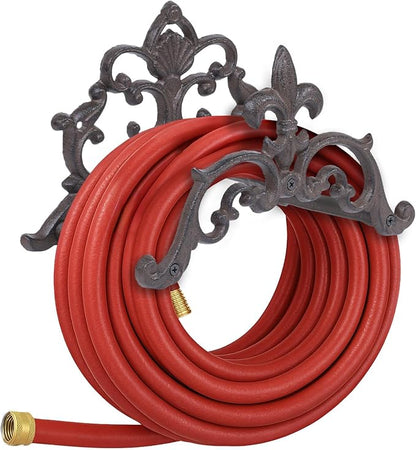 Cast Iron Garden Hose Holder, Wall Mount Hose Storage (Brown)