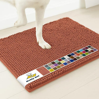 Muddy Mat® | Super Water Absorbent Door Mat Indoor, Microfiber Quick Dry Chenille Entryway Rug, Slip Resistant Front Door Mat, Indoor Mats for Entryway, Machine Washable Pet Rug, Orange 5ft x 7ft