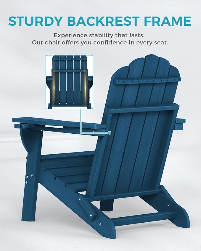 Adirondack Chairs Set of 6, Fire Pit Chairs, Wood Texture Patio Chairs with 2 Cup Holder, Outdoor Lawn Chair, NavyBlue