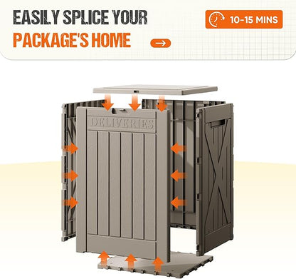 Flamaker 50 Gallon Deck Box, Package Delivery Box for Outside, Outdoor Package Drop Container for Gifts, Waterproof Plastic Storage Container with Lockable Secure for Porch (Brown)
