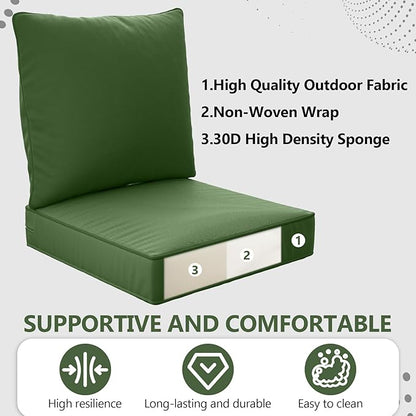 24" x 24" x 6" Outdoor Deep Seat Cushions Set - 2 Set Waterproof & Fade Resistant Patio Furniture Replacement Cushions, Non-Slip Outdoor Cushions Fit Loveseats, Couches, Chairs, and Sofas.