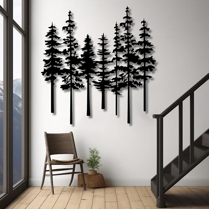 Mimiso Metal Pine Tree Wall Art Decor,Nature Forest Metal Decor,Tree Wall Art,Wall Decorations for Living Room,Bed Room,Dning Room,Housewarming Gift (White,35"×35")