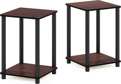 Furinno TURN-N-TUBE Side Table Set of 2, 2-Tier Modern Square End Table with Open Shelf, Toolless Stackable Night Stand, Bedside Table, for Living Room, Bedroom, Dark Cherry