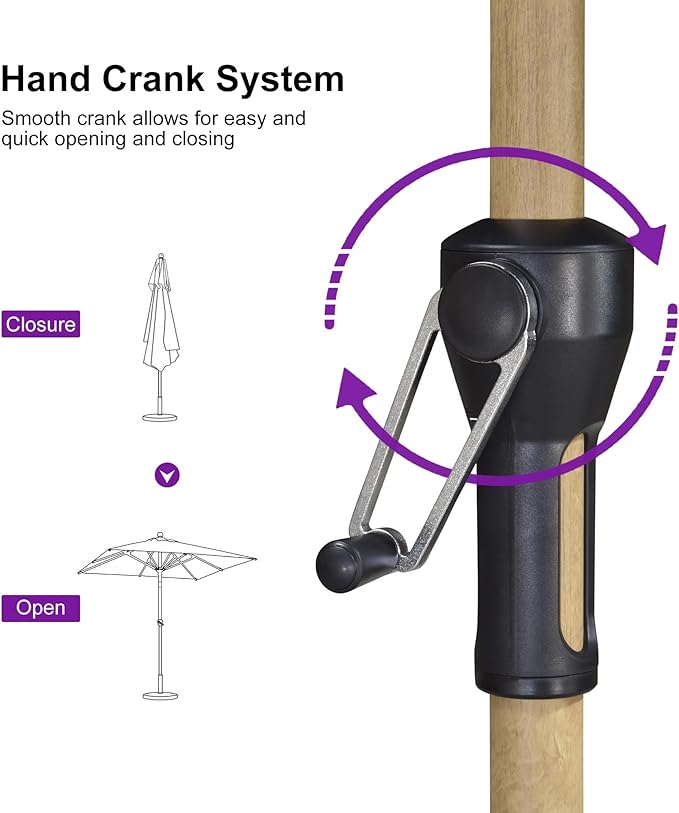 PURPLE LEAF 6.5' x 6.5' Square Patio Umbrella Market Umbrella Aluminum Outdoor Table Umbrella with Push Button Tilt & 8 Sturdy Ribs and Crank Commercial Sun Umbrella for Pool Backyard Deck, Taupe